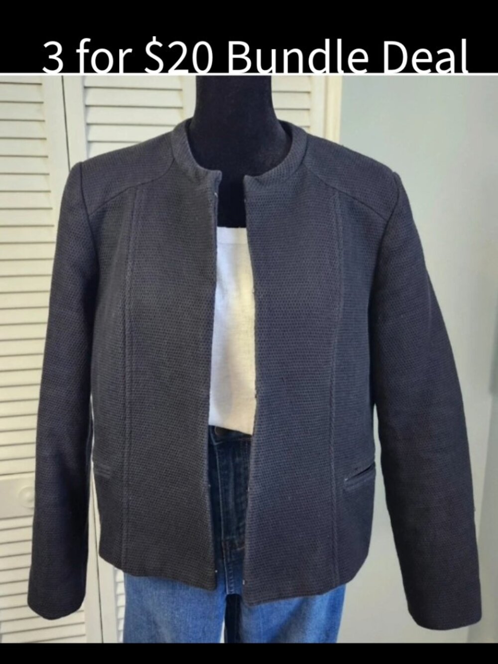 MNG Mango Moto Jacket Size M Black Tweed Structured